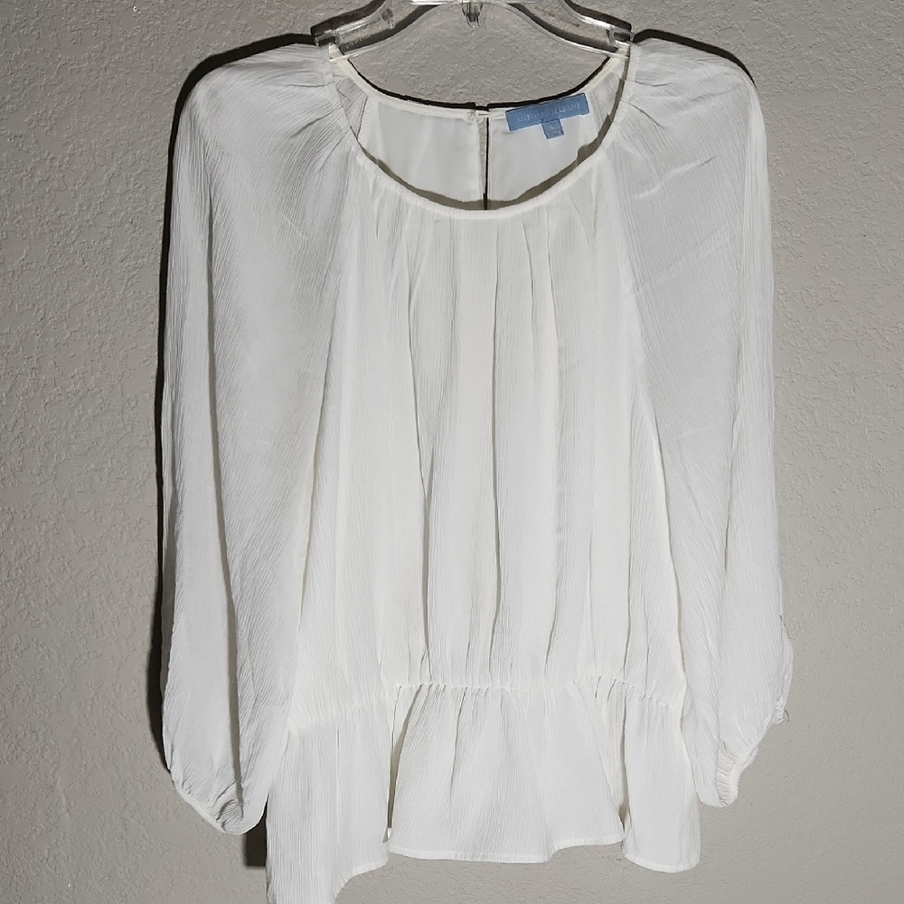 ANTONIO MELANI White Pleated Sheer Blouse